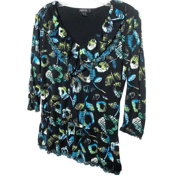 Style & Co Blouse Top Womens S Whimsigoth Dark Forest Fairy Artsy Boho Ruffles - Picture 2 of 8